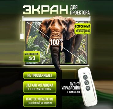 Другая бытовая техника: Экран для проектора с электроприводом и пультом, 100 дюймов Экран для