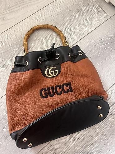 mn m: Сумка-тоут/бакет в стиле Gucci с ручкой из бамбука. - Материалы — 1