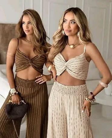 boho brend: Dvodelni komplet crop top majica na bratele i široke pantalone. - — 1