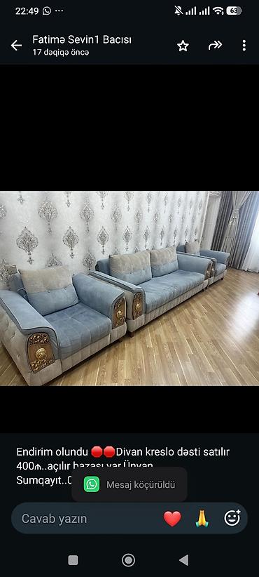 Endirim olundu 🛑🛑Divan kreslo dəsti satılır 400₼. açılır bazası