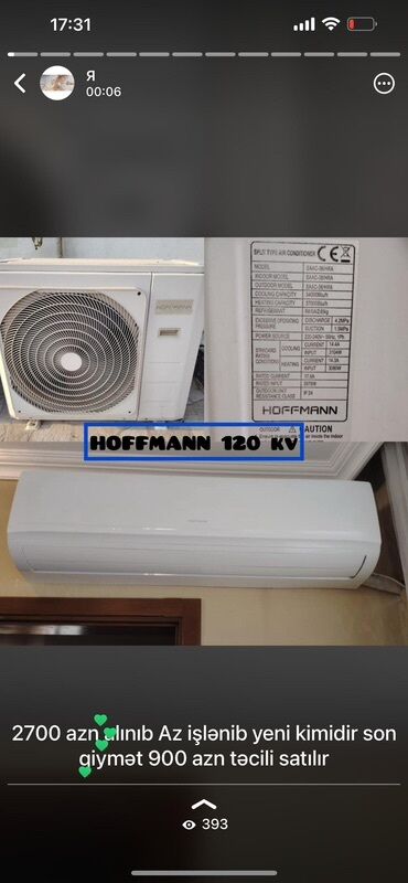 inventor kondisioner: Hoffmann split tipli kondisioner – 120 (12.000 BTU) sinfi. Texniki