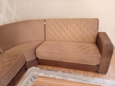 madeyra tek carpayi: Künc divan dəsti – qəhvəyi tonlarda, yumşaq və toxuması zərif parça — 2