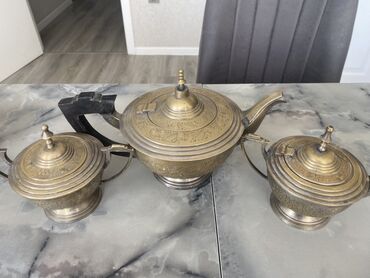 caydanlar: Çay dəsti, rəng - Qızılı, Metal