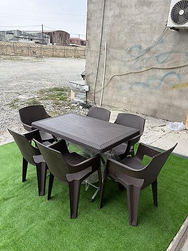 heyet ucun masa: Bağ və teras üçün stol-stul dəsti - Tərkibi: 1 ədəd düzbucaqlı masa + — 2