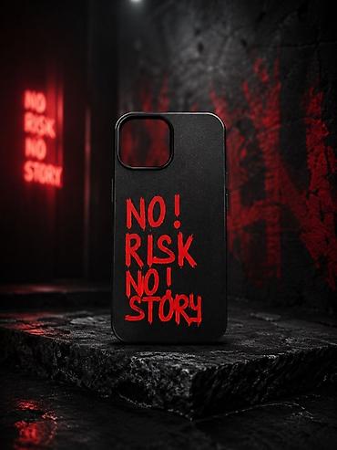note 11 kabro: Qara mat dizaynlı telefon qabı – üzərində qırmızı “NO! RISK NO! STORY” — 1
