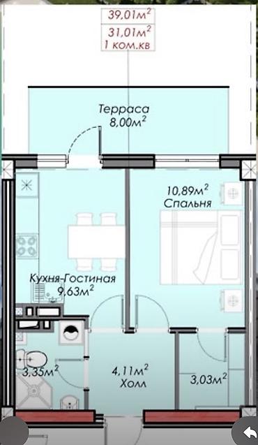 1 комната: 1 комната, 39 м², 3 этаж — 2