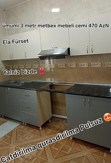 Ümumi 3 metr mətbəx mebeli dəsti – Üst və alt dolablar komplekti –