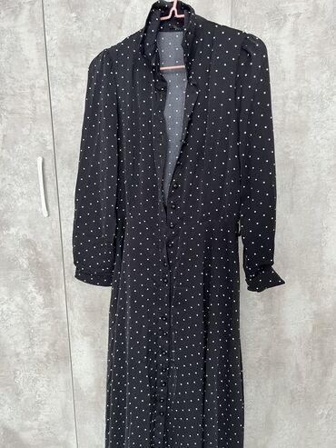 платье в горошек с кружевом: Вечернее платье, Классическое, Длинная модель, Штапель, С рукавами, M (EU 38)