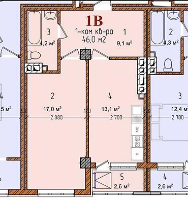 1 комнатные квартиру: 1 комната, 46 м², Элитка, 7 этаж — 1