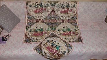 Текстиль: Klassik üslublu masa örtüyü və servet dəsti - Naqişli, vintage temalı — 1
