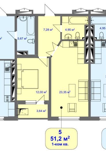 1 ком кв в бишкеке продажа: 1 бөлмө, 51 кв. м, Элитка, 6 кабат, Косметикалык ремонт