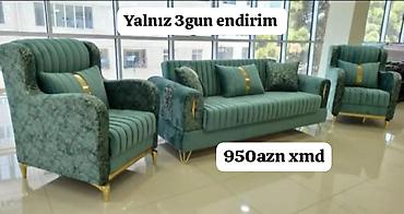 divani 2020: - Yaşıl rəngli yumşaq dəst: 1 divan + 2 kreslo - Klassik-modern — 1