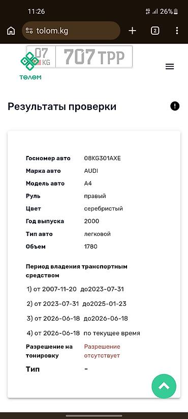 зеркела: Audi A4: 2000 г., 1.8 л, Седан — 4