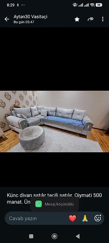 Künc divan satılır təcili satılır. Qiyməti 500 manat. Ünvan Türkan