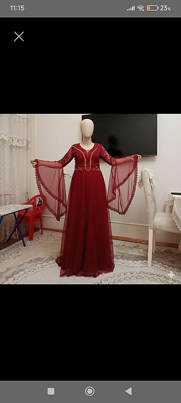 Платья: Bordo rəngli zərif ziyafət/libas - Model: uzun, yerə qədər ətəkli — 2