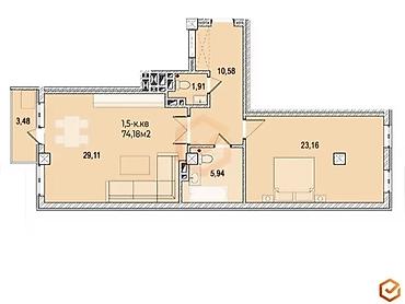 Продажа квартир: 2 комнаты, 74 м², Кок-Жар ж/м Элитка, 5 этаж, ПСО (под самоотделку) — 3