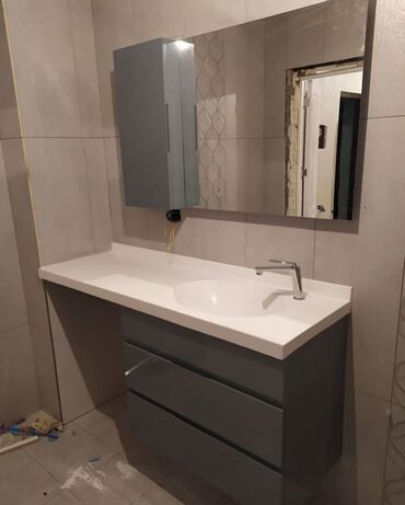 Hamam üçün aksessuarlar: Müasir hamam mebeli dəstləri - Divara montaj olunan konsol tipli — 24