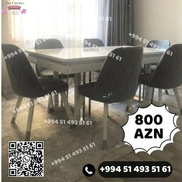 Masa və oturacaq dəstləri: Qonaq otağı üçün, Yeni, Açılmayan, Dördbucaq masa, 6 stul — 21