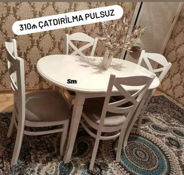 kuxna stol stul satilir: Для кухни, Новый, Нераскладной, Овальный стол, 4 стула, Азербайджан