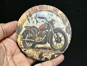perde aksesuar: Retro motosiklet temalı dairəvi altlıqlar (koasterlər) – 9 ədəd dəst — 5
