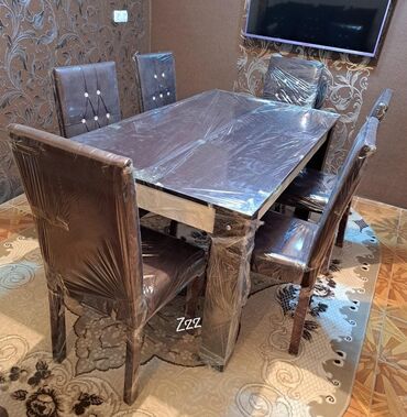 bez materiallı stol: Qonaq otağı üçün, Yeni, Açılan, Dördbucaq masa, 6 stul