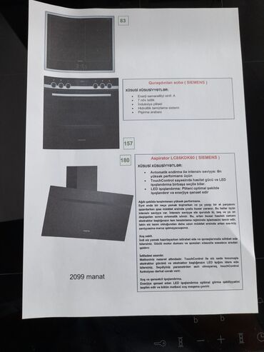 sac elektrik: Duxovka Siemens, Elektrik, rəng - Qara, Quraşdırılan, Yeni