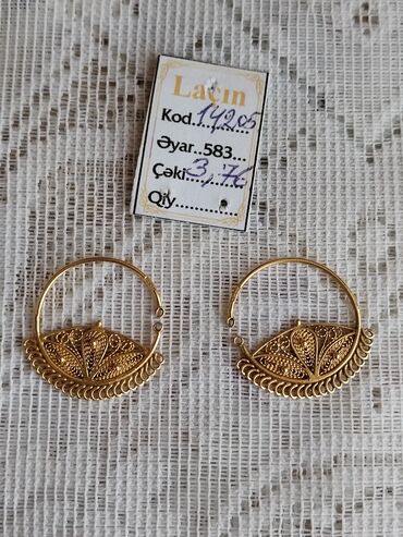 qizil halqa sirgalar: Sırğa, Sarı qızıl, 583 Əyar