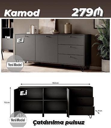 стол комод: 1.Kamod – Yeni Model - Rəng: tünd boz - Ümumi ölçülər: 183.6 sm (eni) — 1