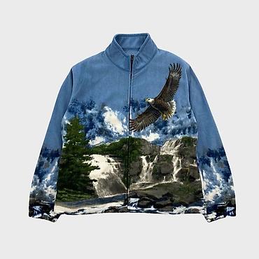 nature: Б/У,Куртка флисовая Vintage Eagle Sherpa, теплая, с принтом Nature — 1
