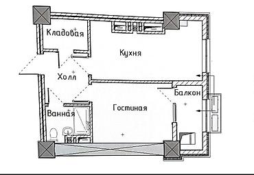 1300: 1 комната, 43 м², Южная Магистраль Элитка, 3 этаж, ПСО (под самоотделку) — 3