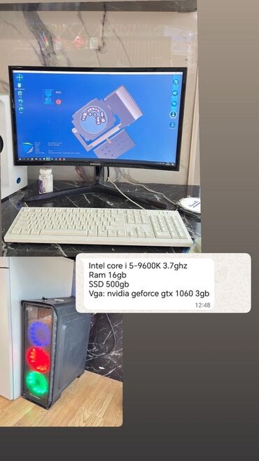 Monitorlar: Intel Core i5-9600K 3.7GHz prosessor, 16GB RAM, 500GB SSD və NVIDIA