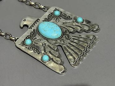 Bijuteriya: Qartal fiqurlu boyunbağı – bohem/etnik tərz - Material: gümüş rəngli — 6