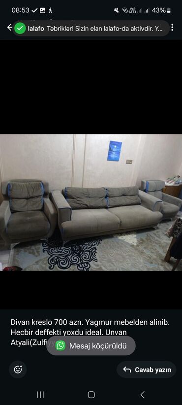 Divan və kreslo dəstləri: İşlənmiş, Divan, 2 kreslo