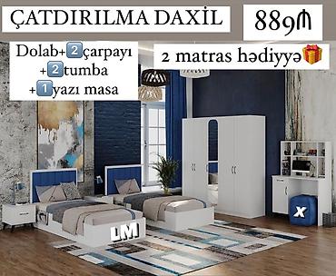 mebel gəncə: Oğlan və qız üçün, Yeni, 2 təknəfərlik çarpayı, Dolab — 1