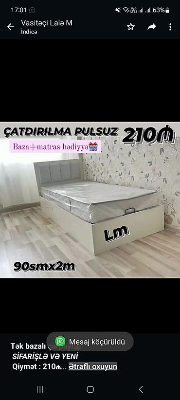 210: *Tək bazalı çarpayı*👑 _*SİFARİŞLƏ VƏ YENİ*_ *Qiymət : 210₼* Ölçü  — 1
