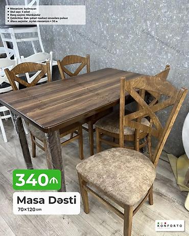 Masa Dəsti – 70×120 sm - Komplekt: 1 masa + 4 ədəd stul - Mexanizm