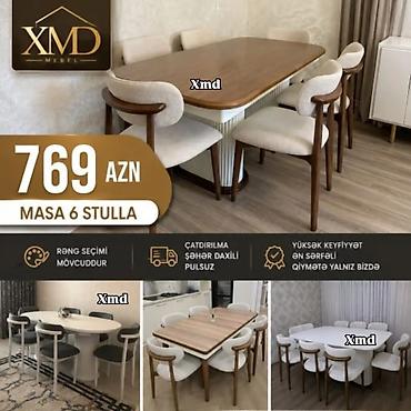 boyama seti: MDF boyalı yemək masası dəsti – 6 stul ilə - Masa ölçüsü: 1×2 m - — 3