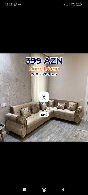Künc divan – 280 × 200 sm - Qiymət: 399 AZN (şəkildə göstərilib) - L lalafo.az -da Künc divan – 280 × 200 sm - Qiymət: 399 AZN (şəkildə göstərilib) - L