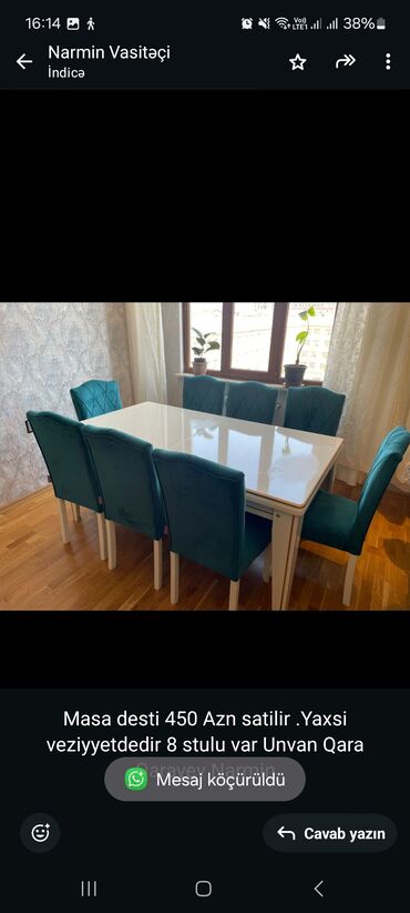 Mətbəx mebeli: Qonaq otağı üçün, İşlənmiş, Açılan, Dördbucaq masa, 8 stul