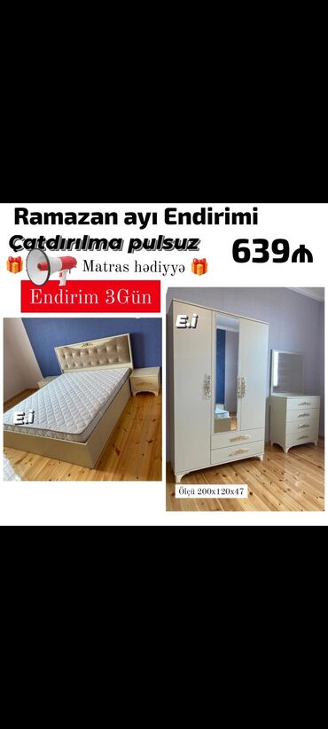 Sifarişlə çarpayılar: *Yataq dəsti 639Azn🎁 Matras hədiyyə🎁* ✔️Rəng seçimi var ✔️ Ölçü Dolab