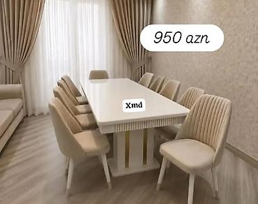 divan kreslo kreditle: Ağ rəngli yemək masası və 8 ədəd stul dəsti. - Dəst tərkibi: 1 ədəd — 1
