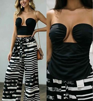 mint: Komplet majica top bez bretela + široke pantalone sarene. - Gornji — 1