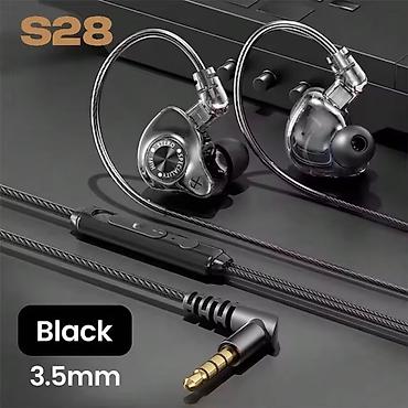iphone qulaqlıq simli: S28 naqilli qulaqcıq, 3.5 mm çıxışlı, qara rəngdə. Şəffaf korpuslu və — 1