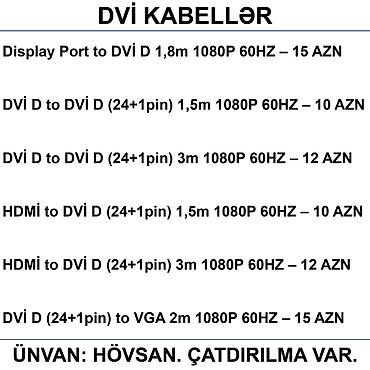 display: HDMİ DVİ VGA Display Port Type-C USB Kabellər 📍Ünvan: Bakı şəh — 3