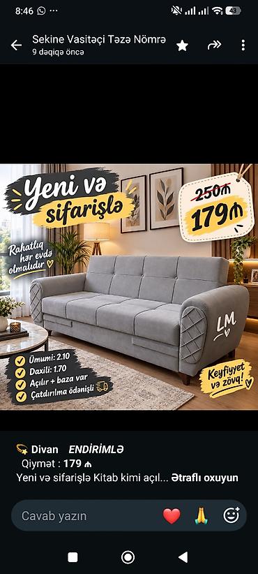 💫 *Divan* _*ENDİRİMLƏ*_ Qiymət : *179 ₼* Yeni və sifarişlə lalafo.az -da 💫 *Divan* _*ENDİRİMLƏ*_ Qiymət : *179 ₼* Yeni və sifarişlə