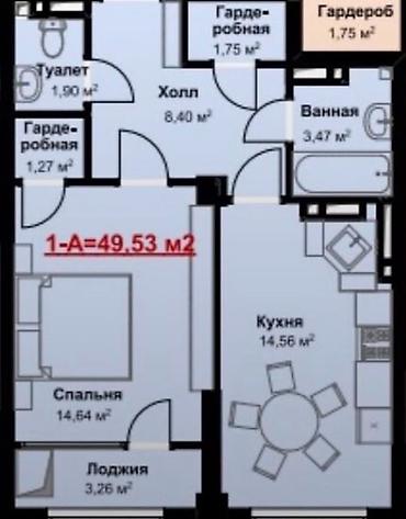 сдается квартира манас: 1 комната, 49 м², Кок-Жар ж/м Элитка, 9 этаж, ПСО (под самоотделку) — 1