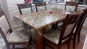 столик стульчики: Кухонный Стол, цвет - Коричневый, Б/у