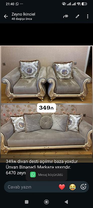 inter tekstil sumqayit: 349₼ divan desti açılmır baza yoxdur Ünvan Binəqədi Mərkəzə yaxındır — 1