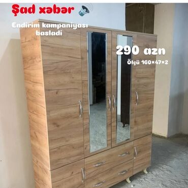 goranboy mebel salonlari: Гардеробный шкаф, Новый, 4 двери, Распашной, Прямой шкаф, Азербайджан