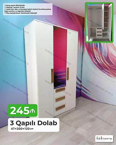 3 qapılı geyim dolabı - Ölçü: 47 × 200 × 120 sm - Material: 18 mm